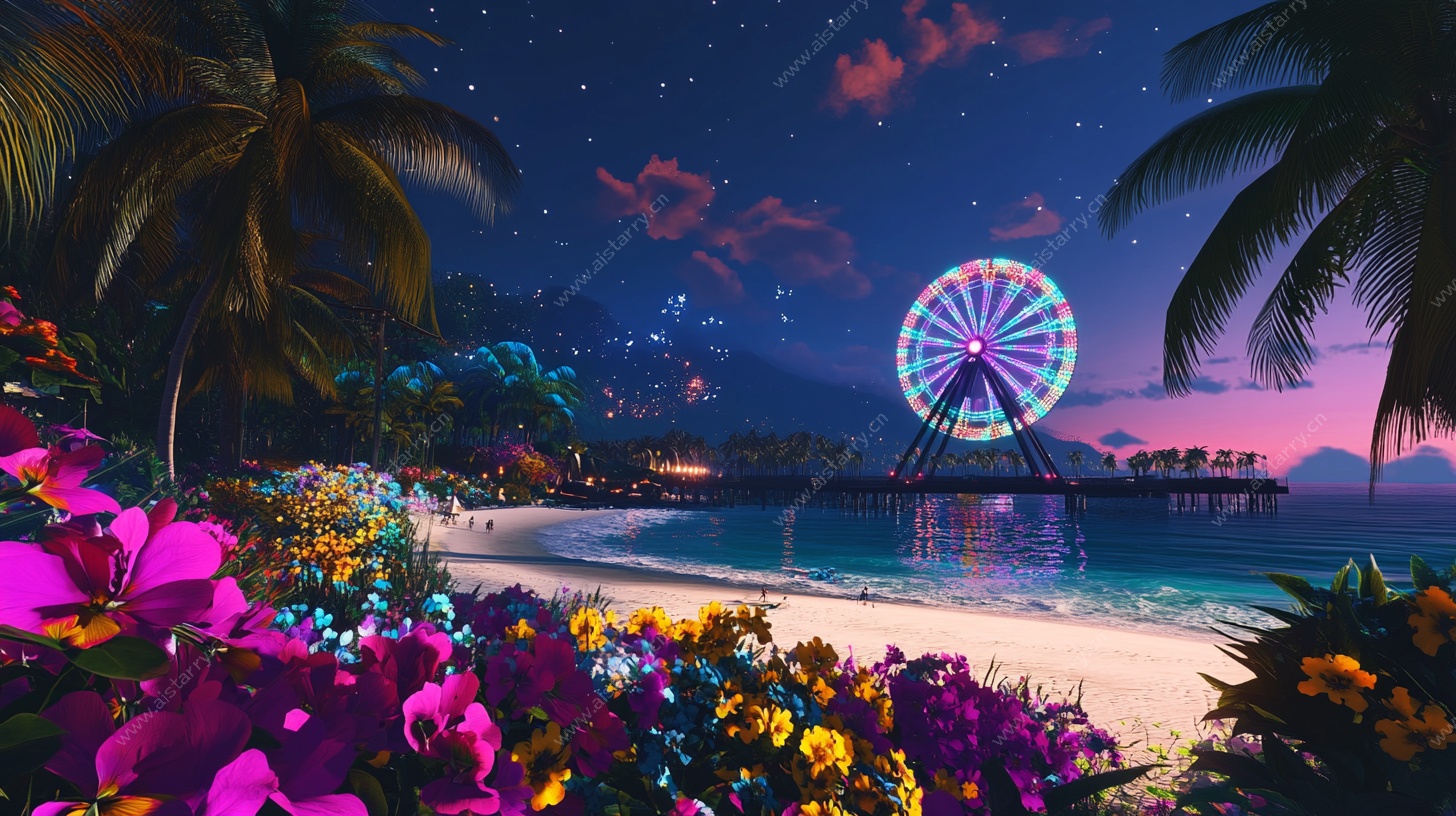 梦幻海滨摩天轮夜景