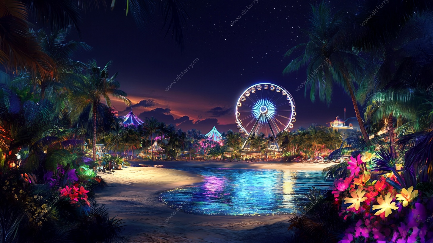梦幻海滨摩天轮夜景