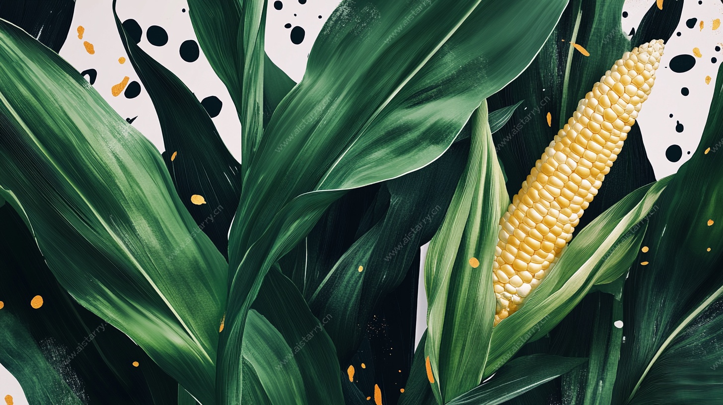 玉米插画 绿叶间的金黄果实