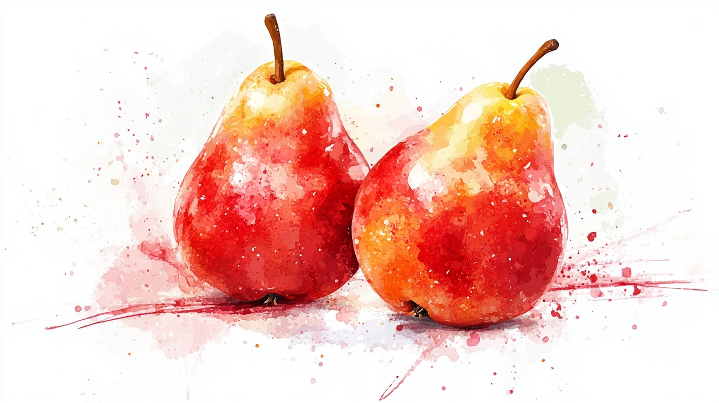 水彩画中的双红梨