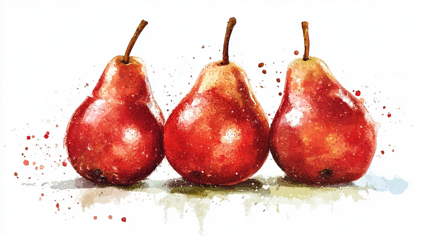 水彩画中的三颗红梨