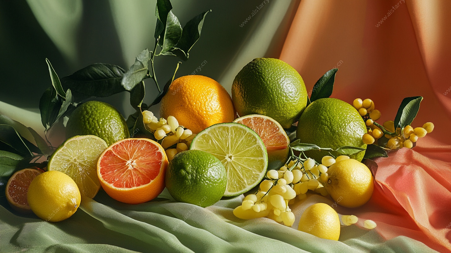 多彩柑橘静物图