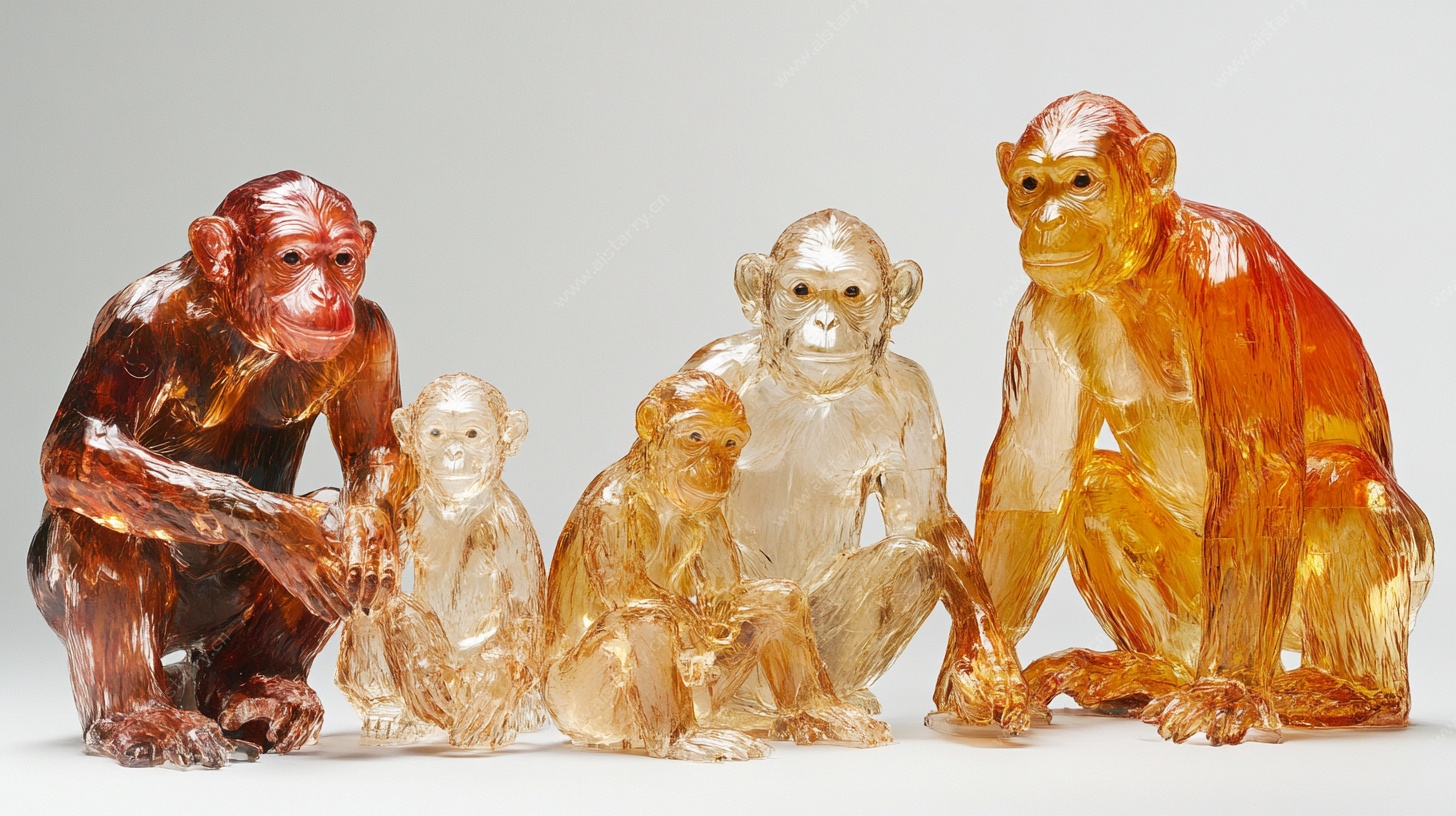 琥珀猴子摆件