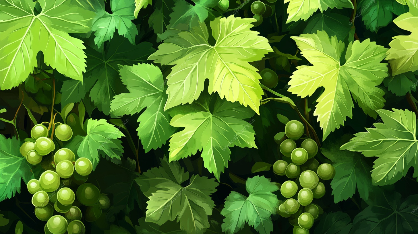 绿叶间的青葡萄