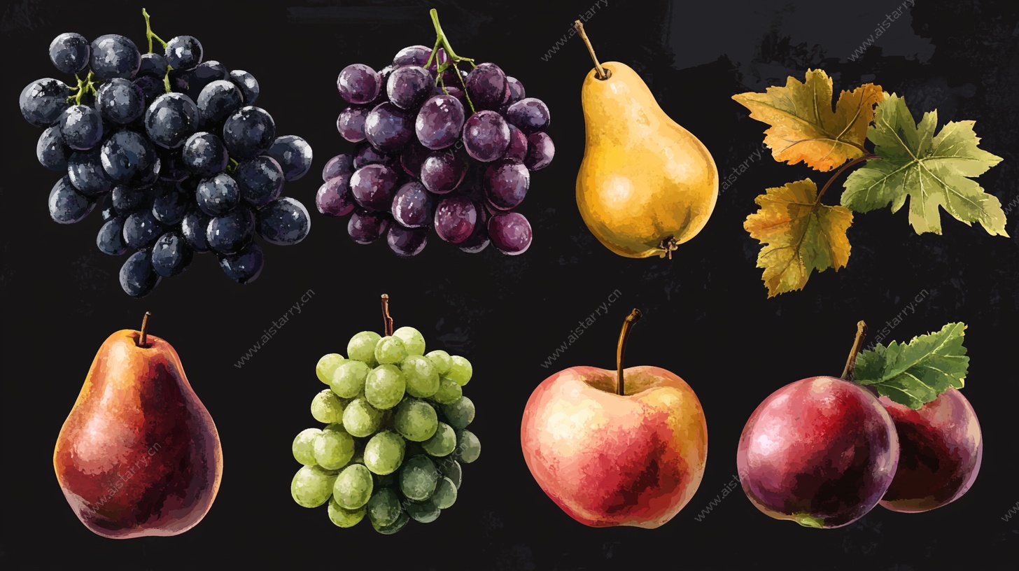 水彩绘秋季多样水果