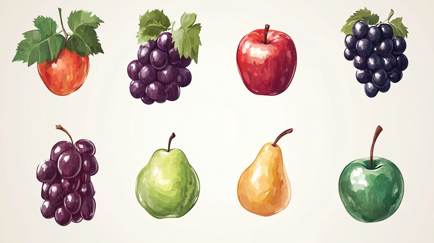 手绘多彩水果集合