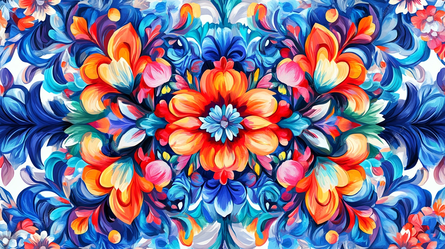 绚丽花卉对称图案