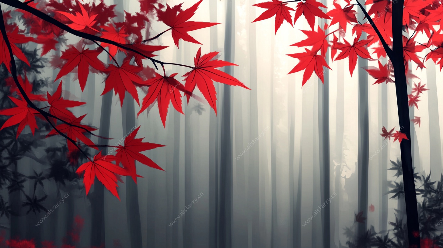 秋日红枫森林美景