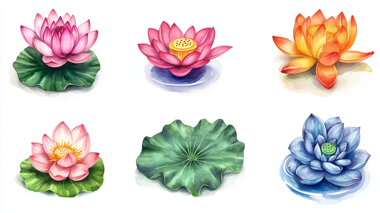 水彩绘荷花与荷叶图案