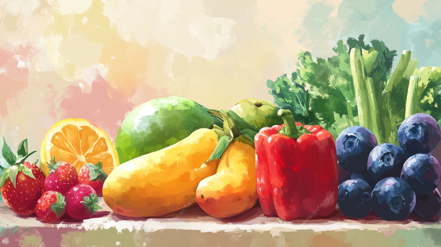 水彩绘多彩新鲜蔬菜水果