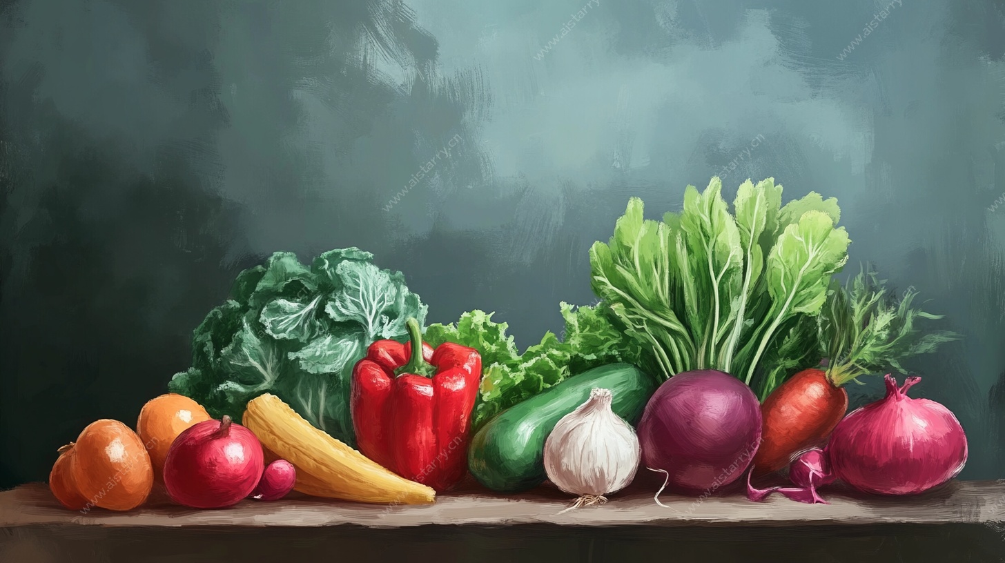 多彩蔬菜静物画