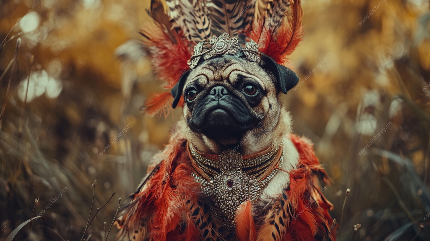 穿着华丽服饰的巴哥犬