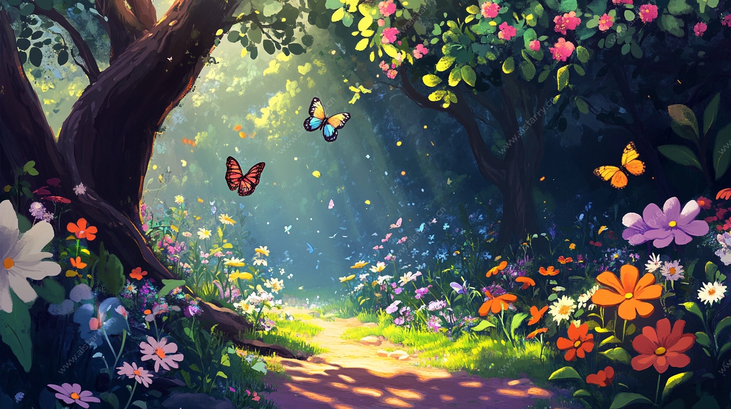 梦幻森林中的蝶舞花径