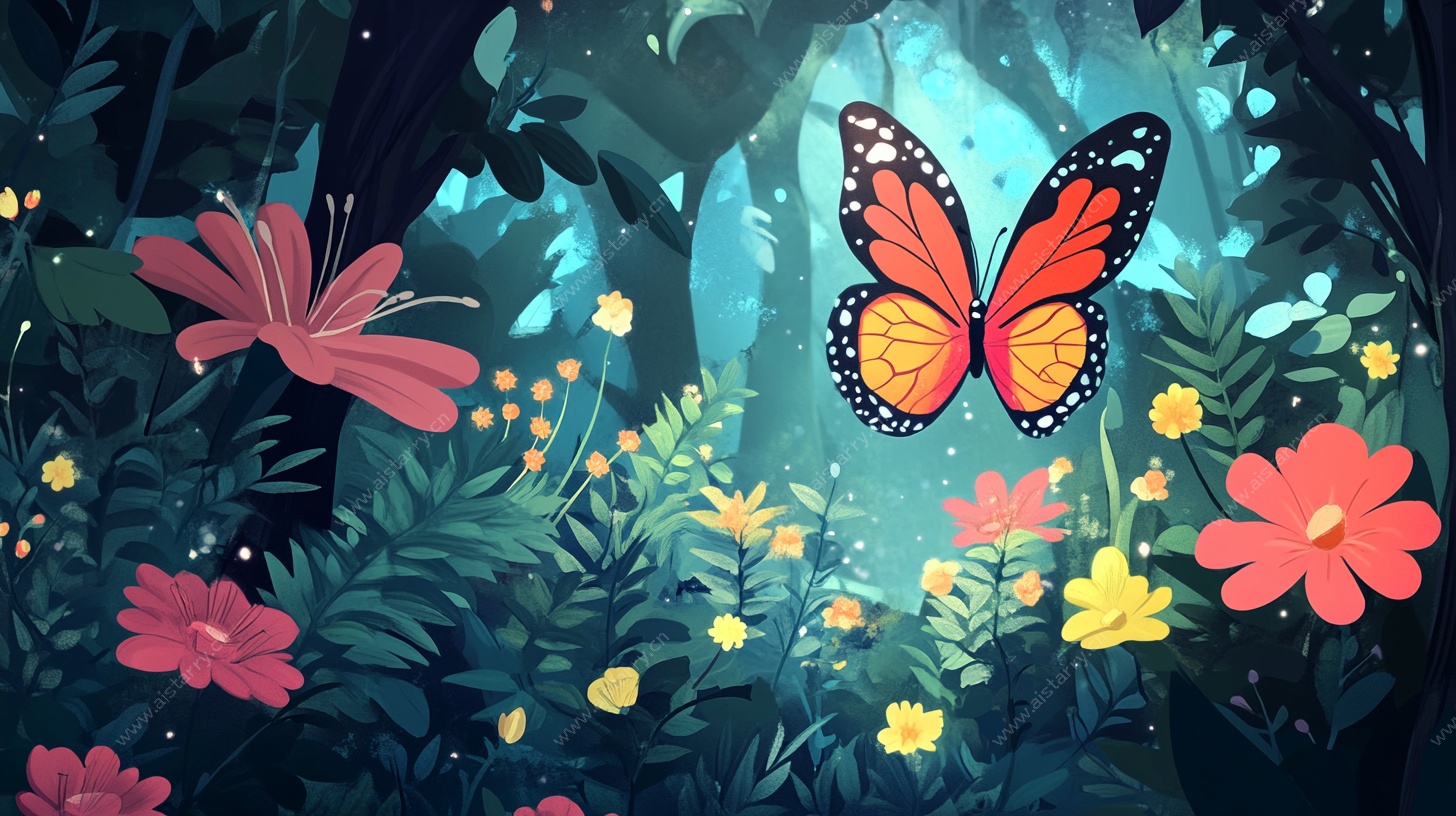 森林中的蝴蝶与繁花