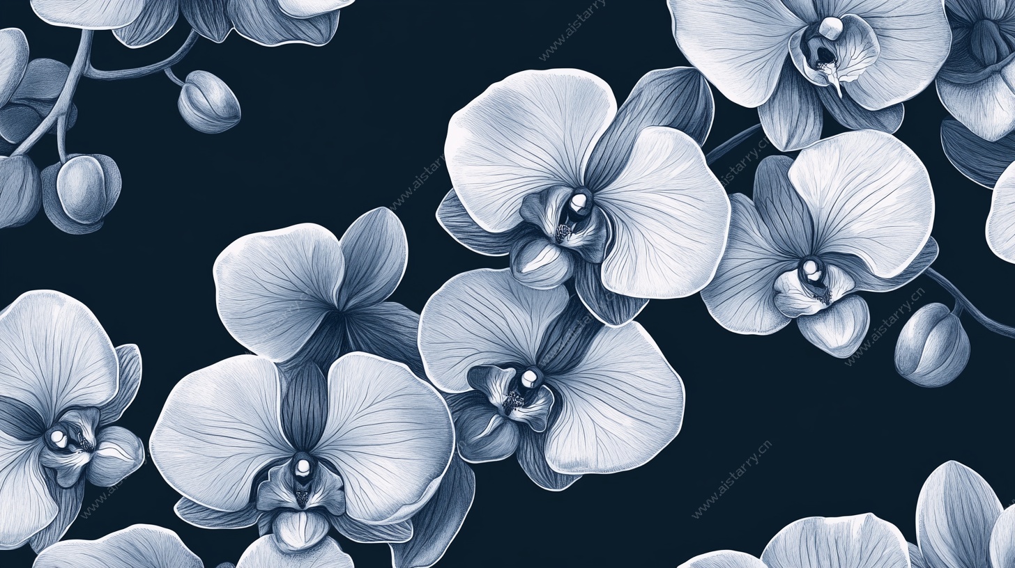蓝底优雅兰花无缝图案