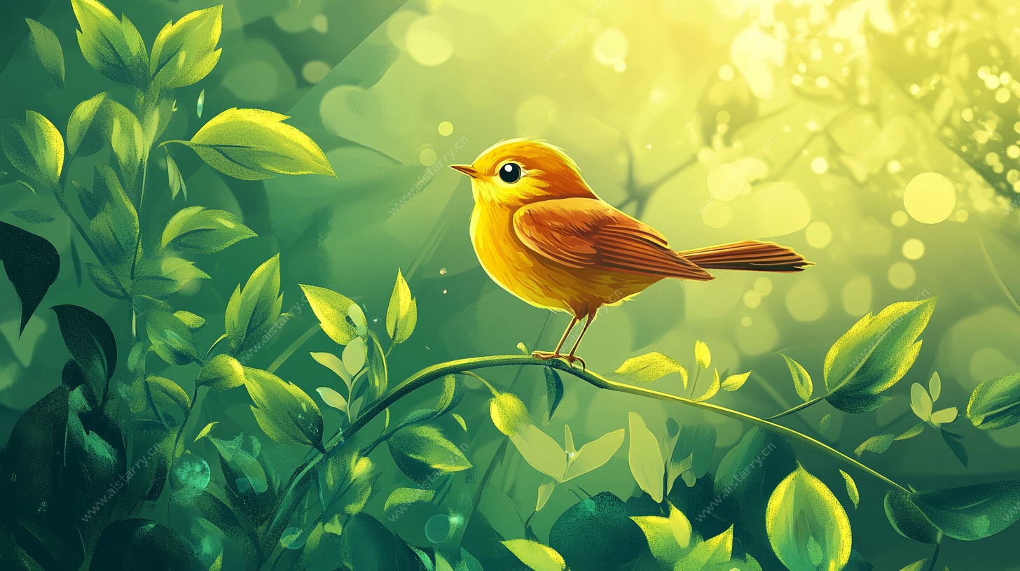枝头黄莺 绿意盎然插画