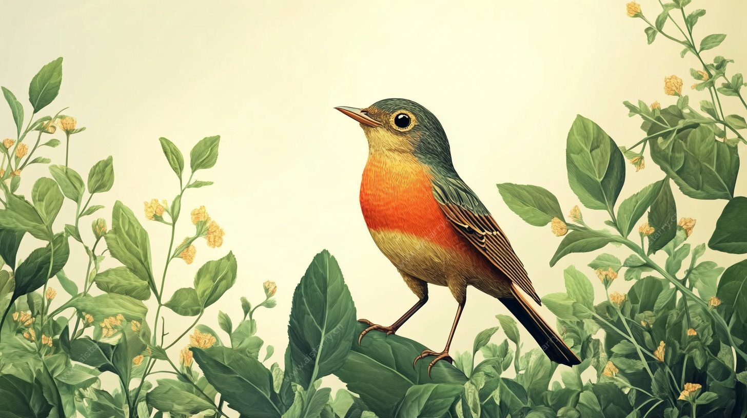 枝头小鸟 绿植相伴