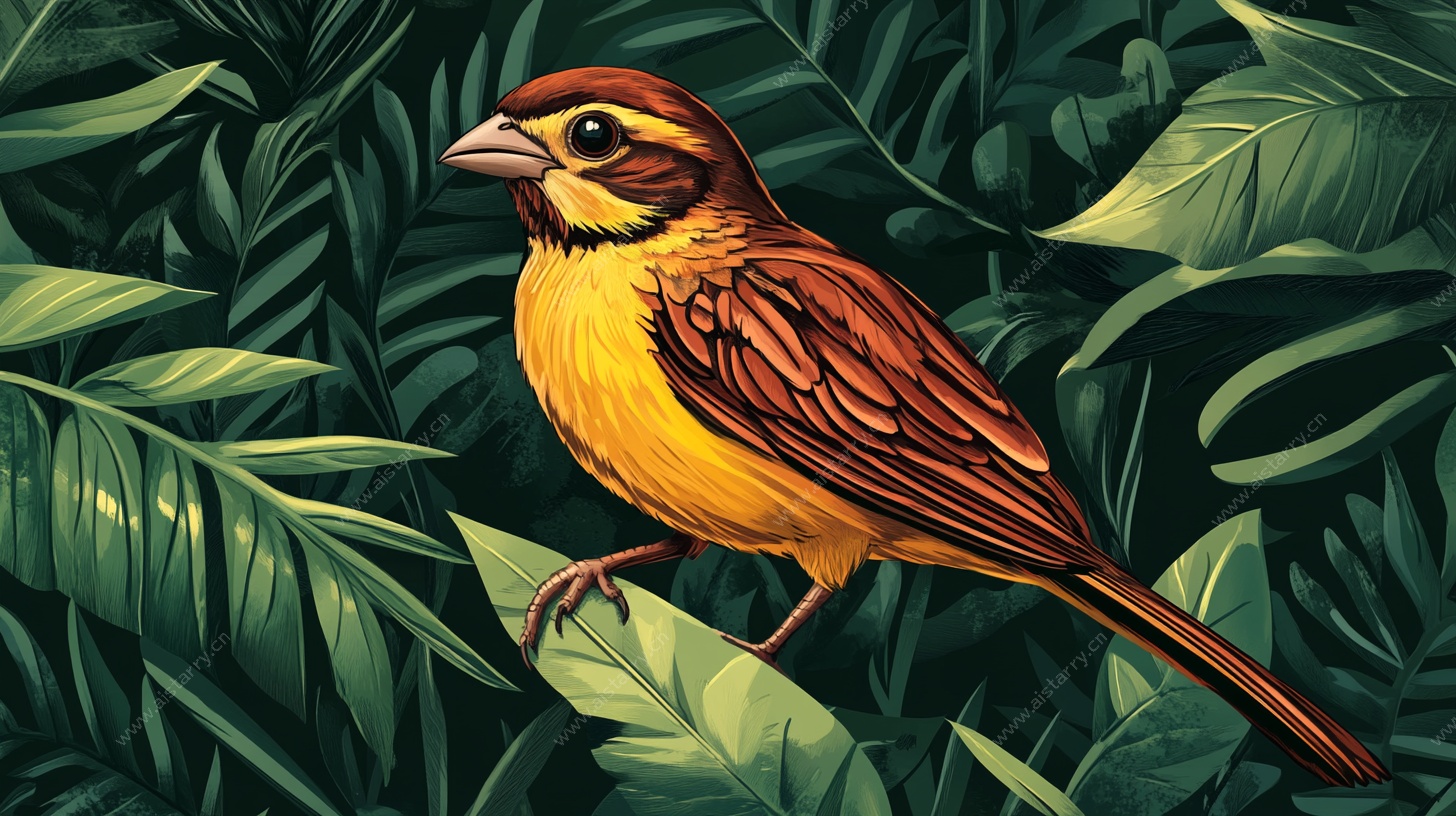 栖息绿叶间的多彩小鸟