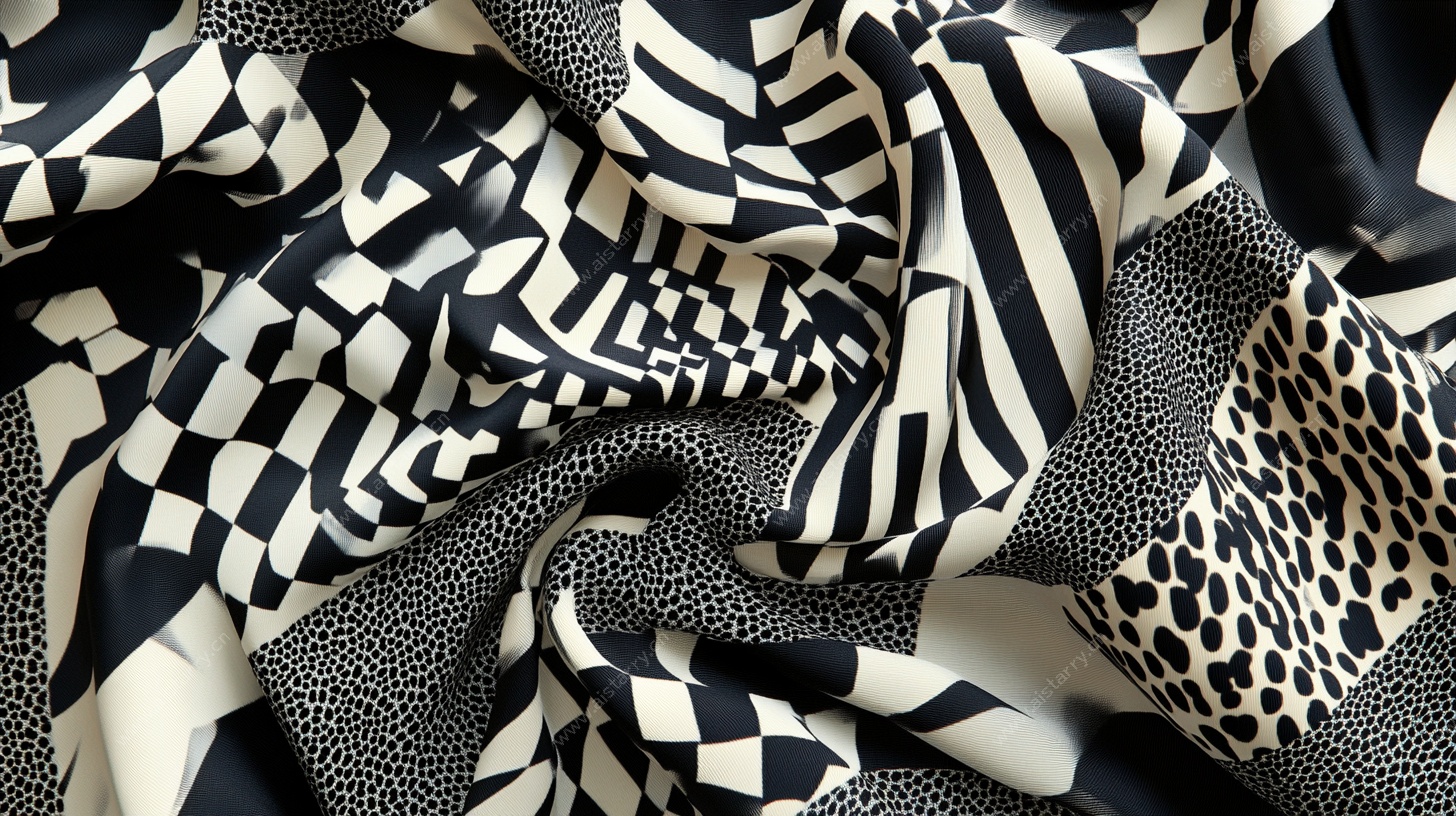 黑白几何图案丝绸面料