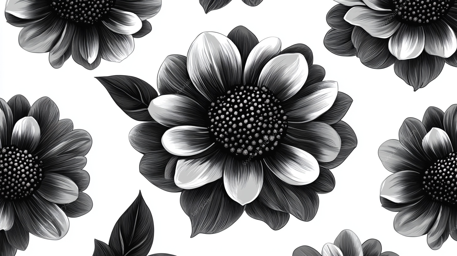 黑白花卉图案