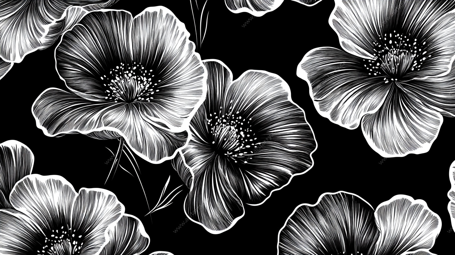 黑白花卉无缝图案背景
