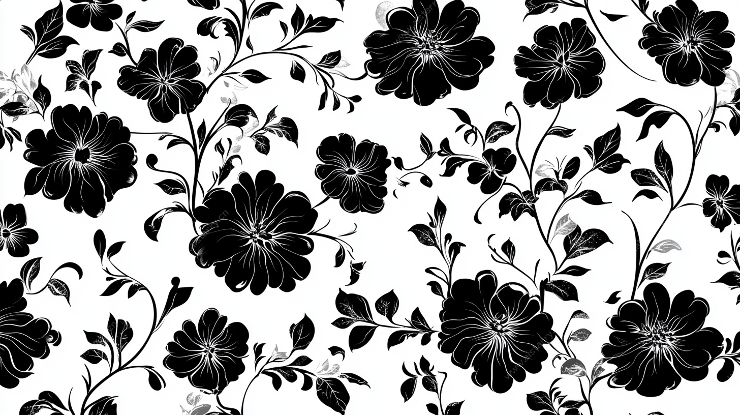 黑白花卉图案纹理背景图