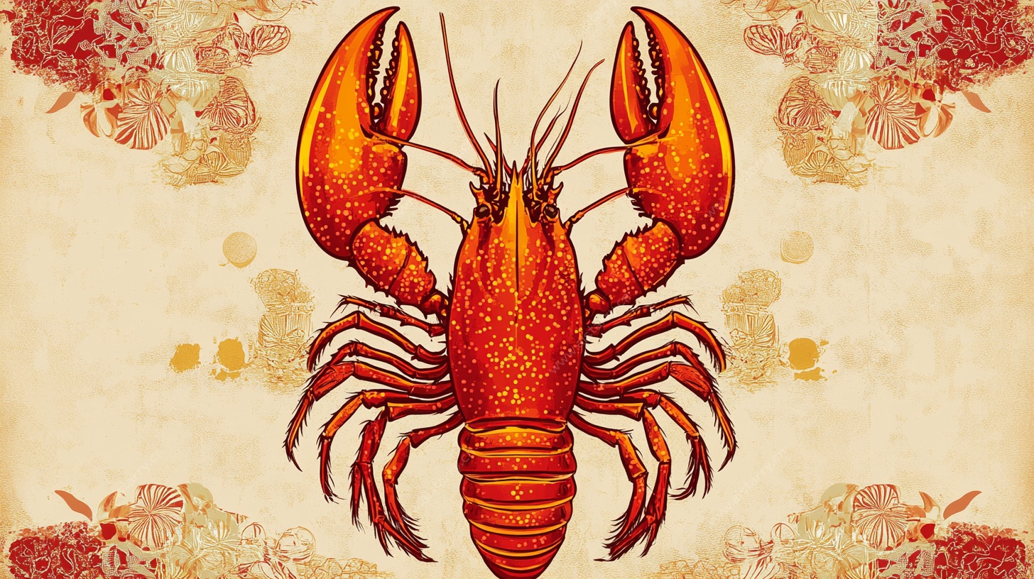 复古风手绘小龙虾插画