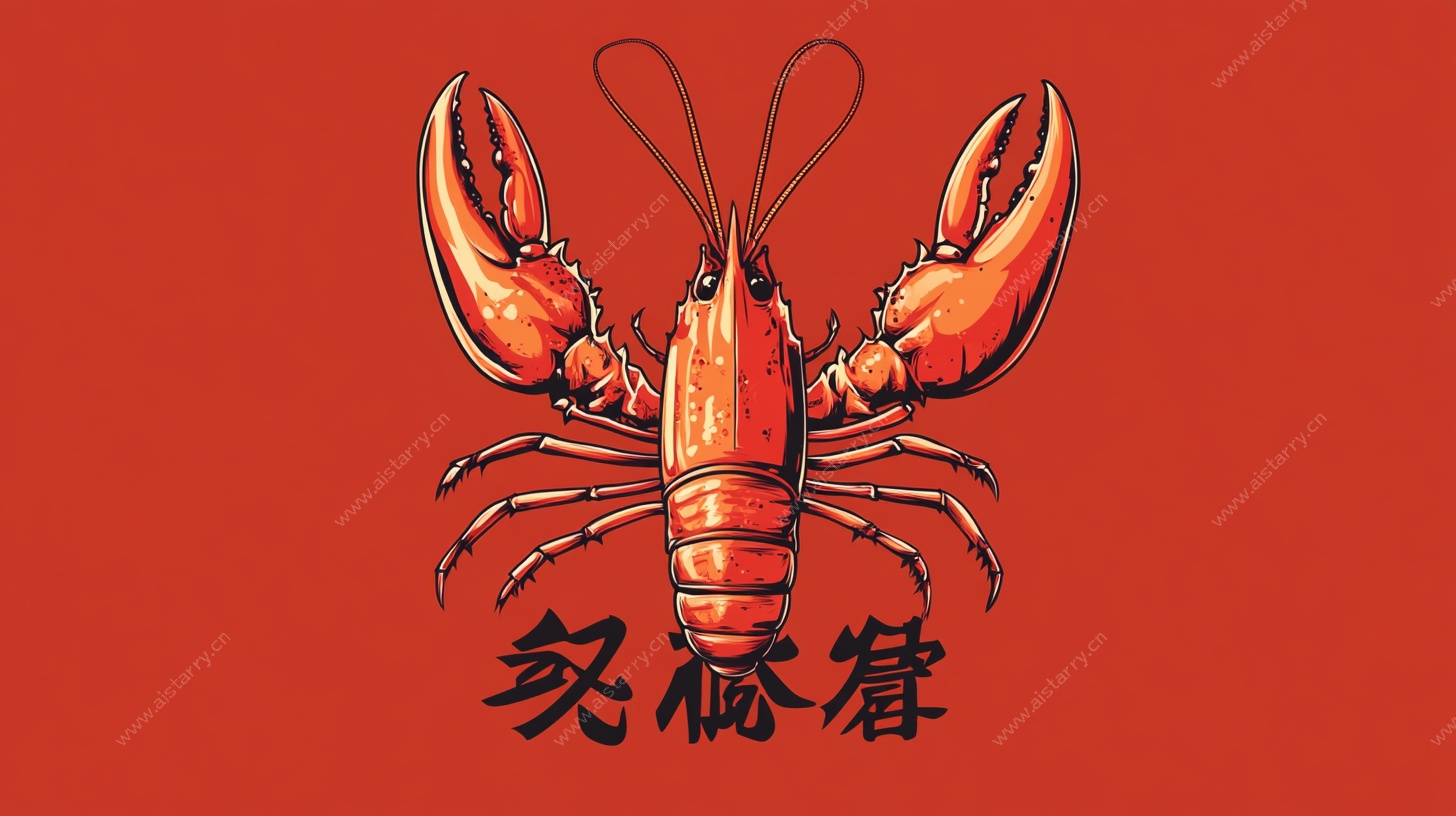 红色手绘小龙虾标志图案