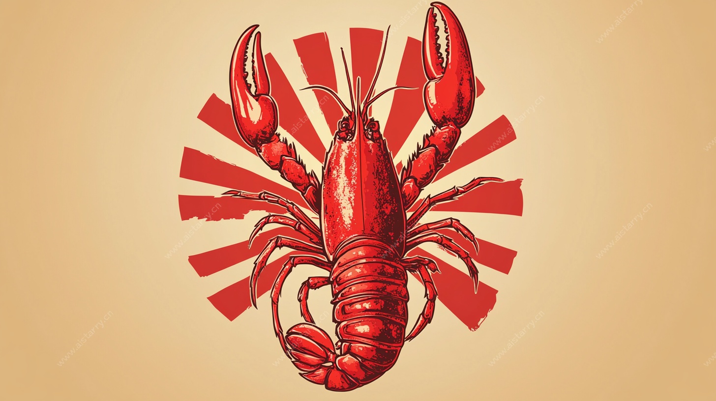 红色复古风小龙虾图案