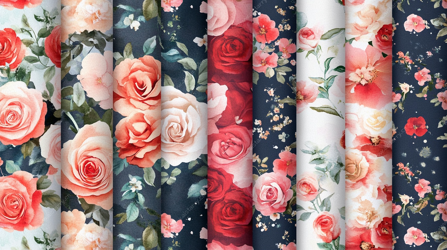 多彩花卉布料图案展示