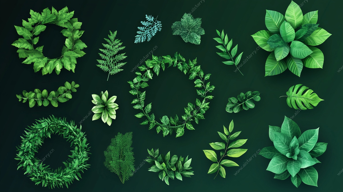 绿叶花环与叶片素材集合