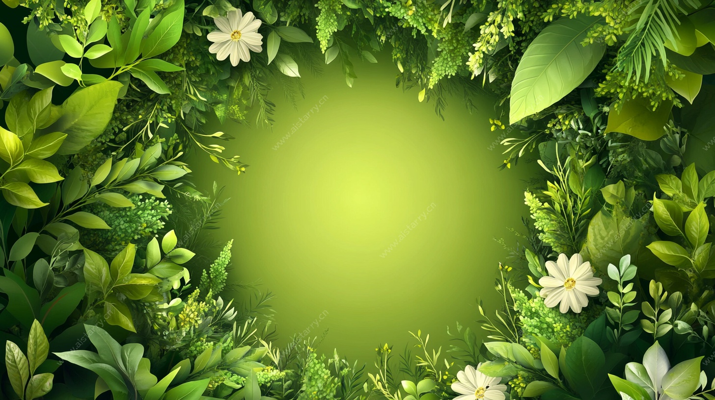 绿色植物环绕的梦幻背景