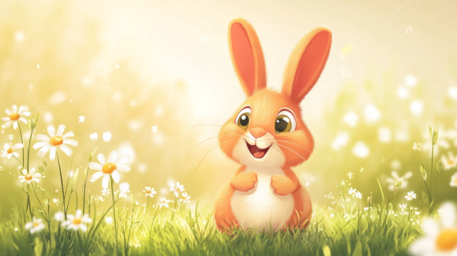 可爱小兔在花丛中微笑