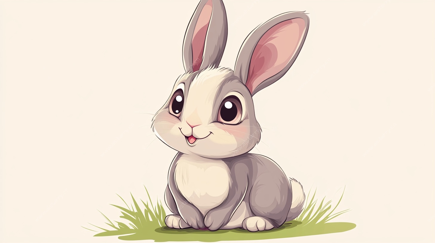 可爱灰兔坐在绿色草地上