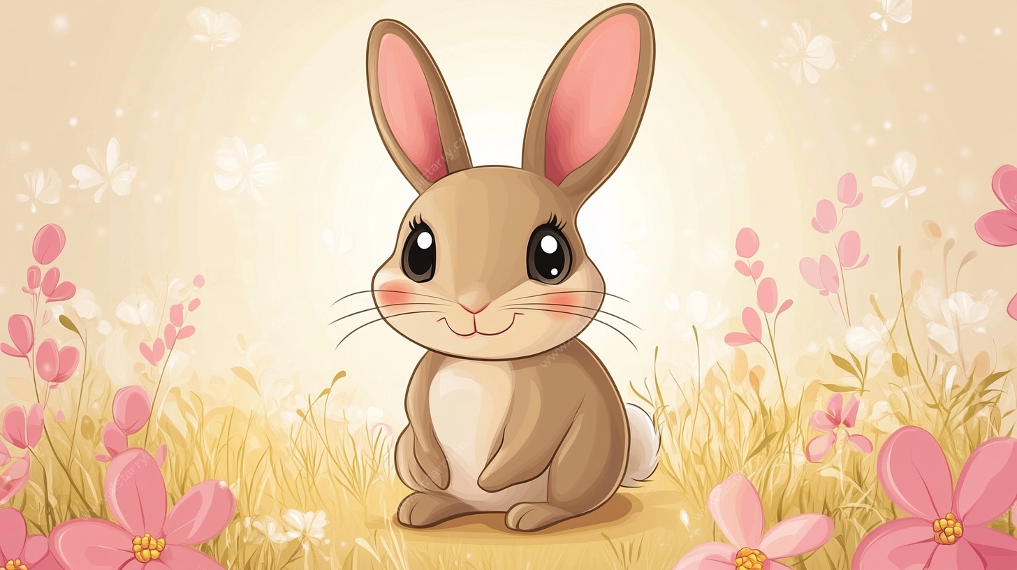 可爱小兔在烂漫花丛中