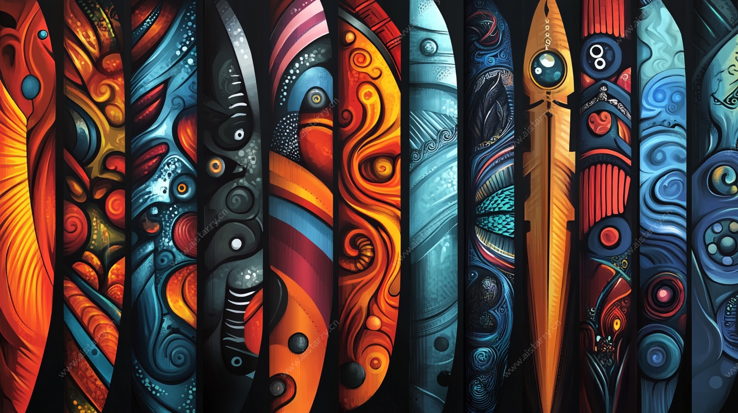 多彩艺术风冲浪板图案展示