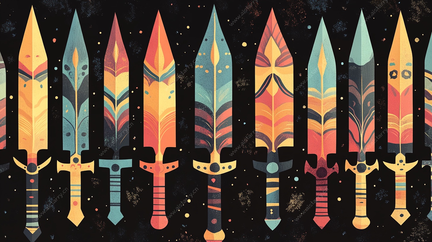 多彩奇幻风格宝剑插画