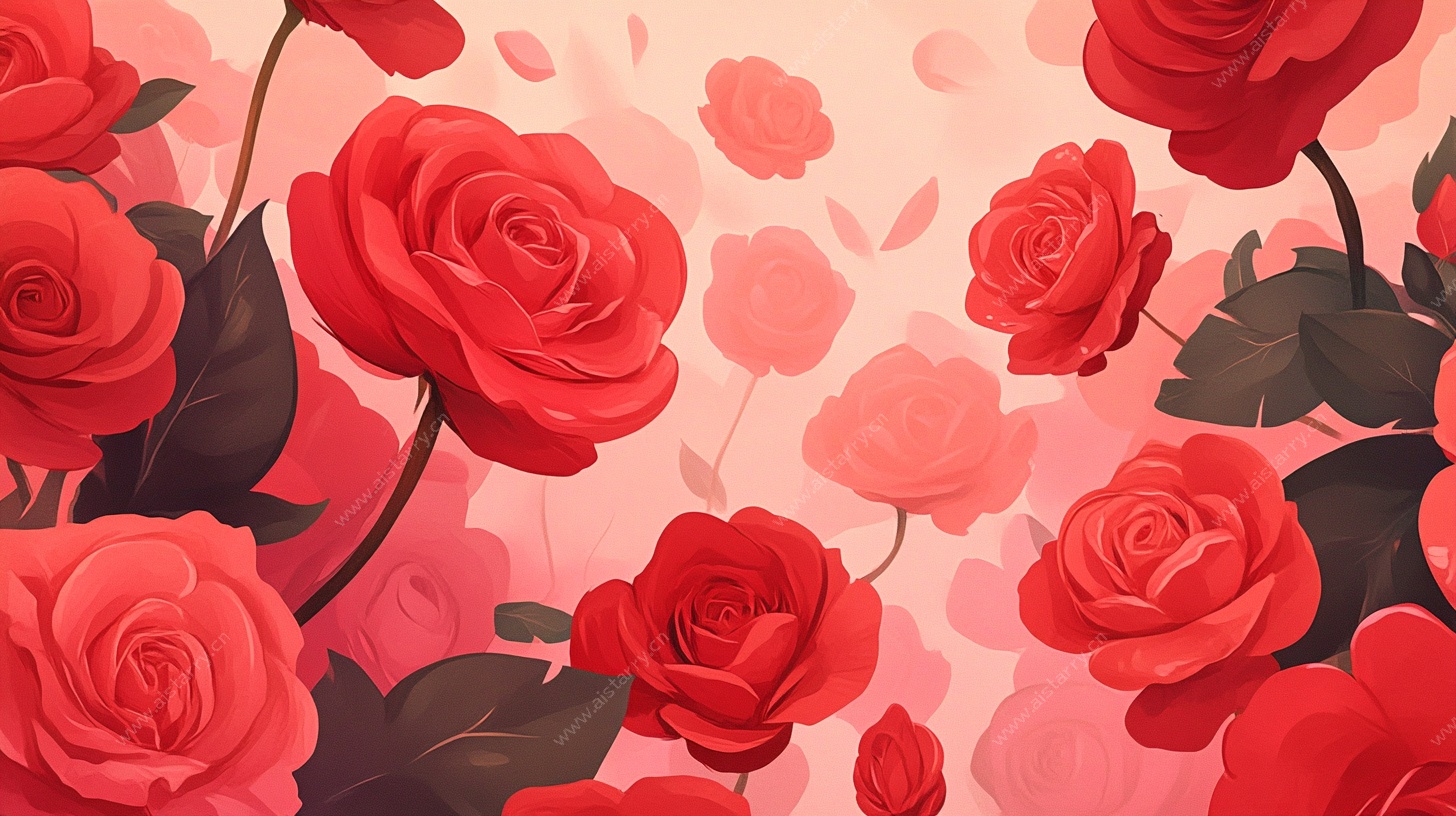 浪漫红玫瑰花卉背景图