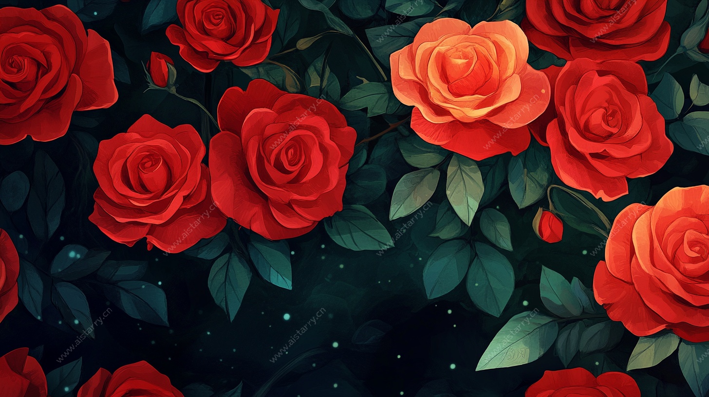 梦幻红玫瑰花卉图案