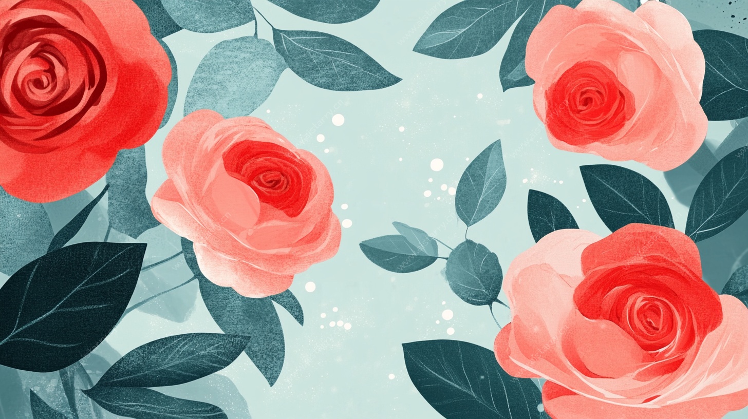 浪漫手绘玫瑰花卉背景图