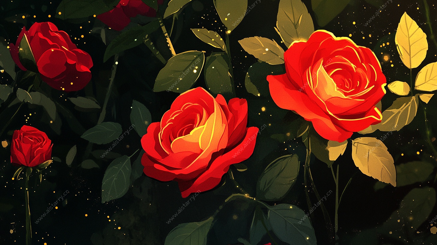 梦幻红玫瑰插画