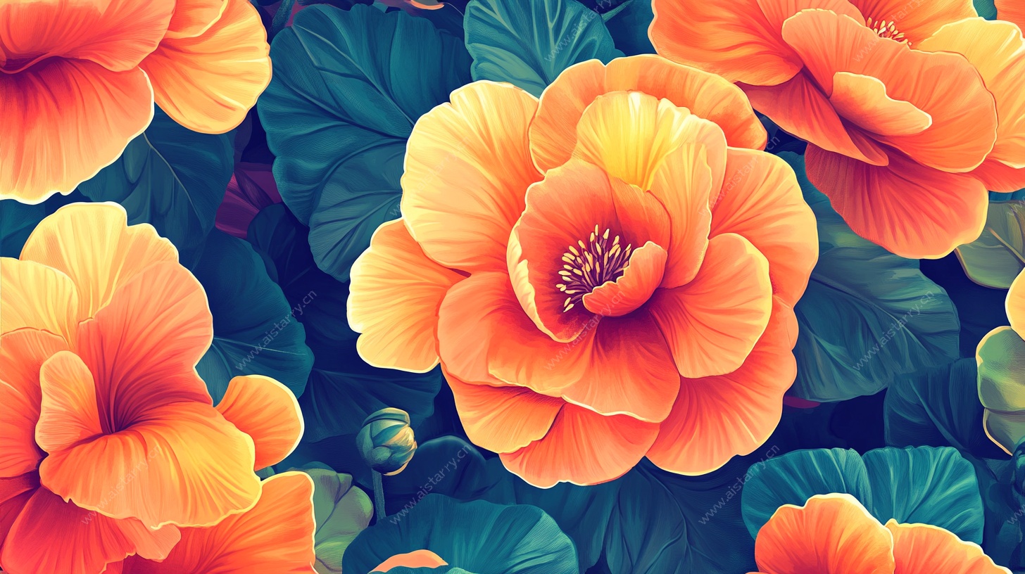 绚丽橙色花卉图案背景