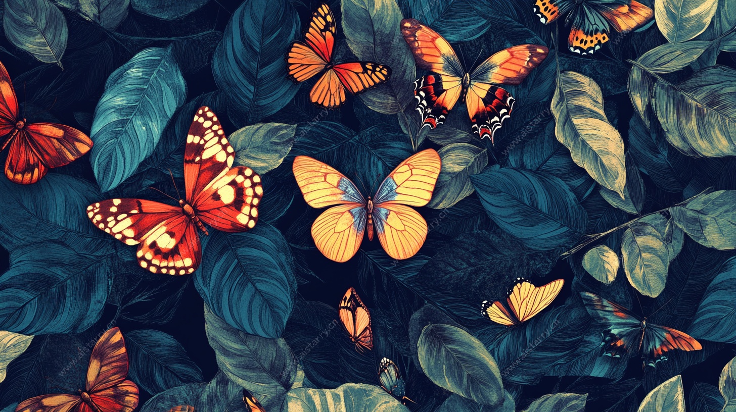 蝶舞叶间 梦幻自然图案