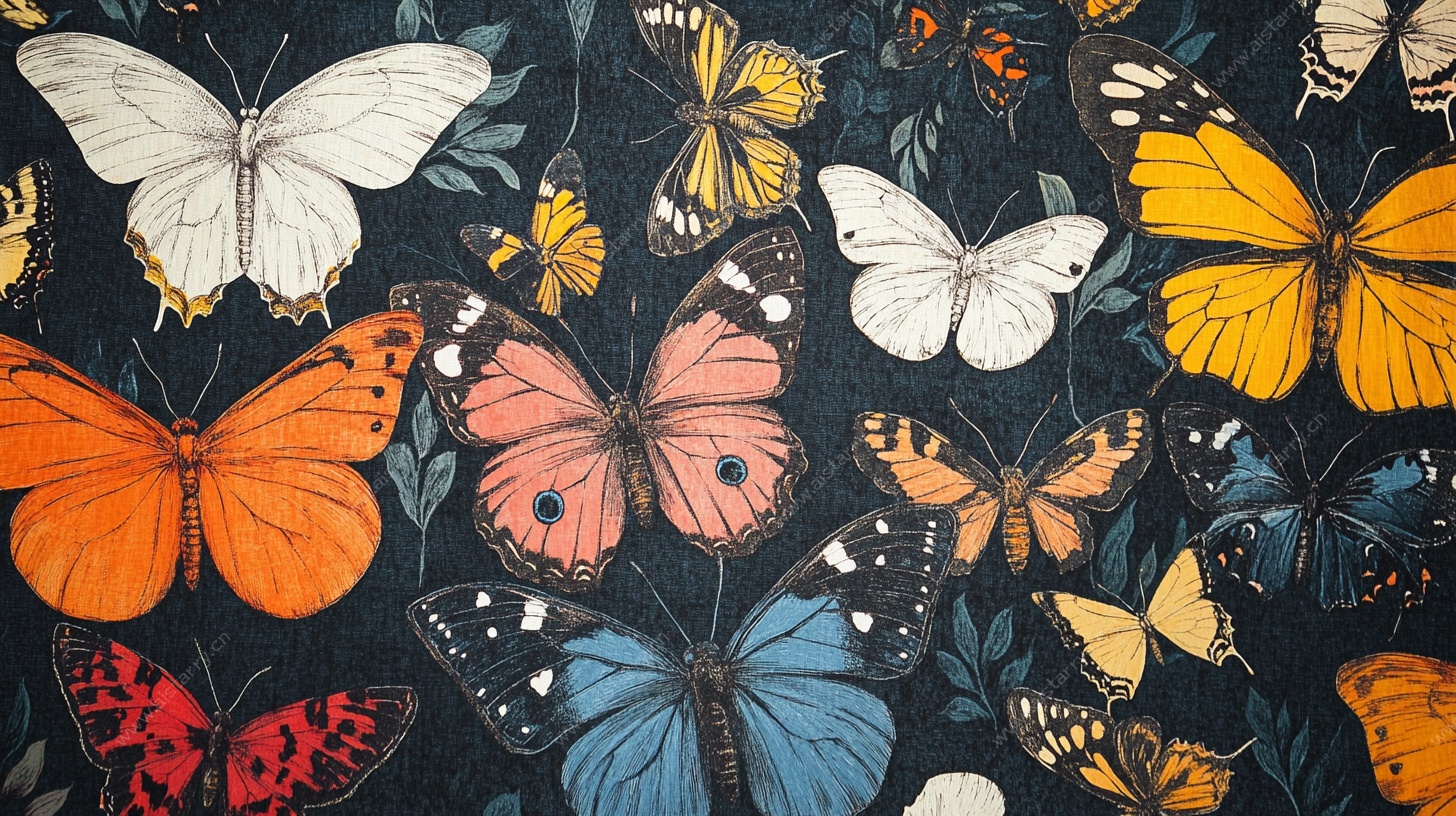 多彩蝴蝶图案印花布料