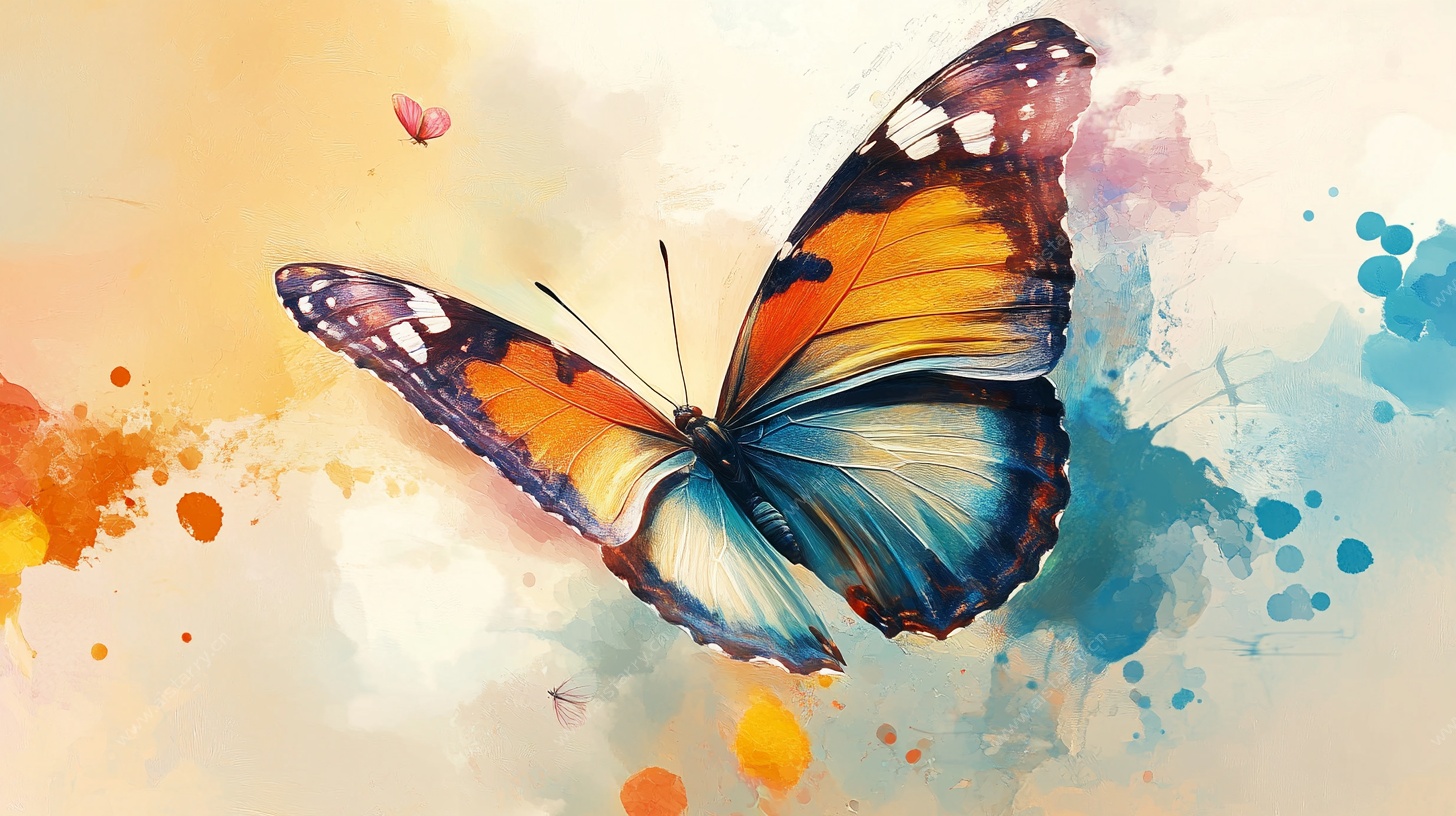 水彩风格蝴蝶梦幻插画