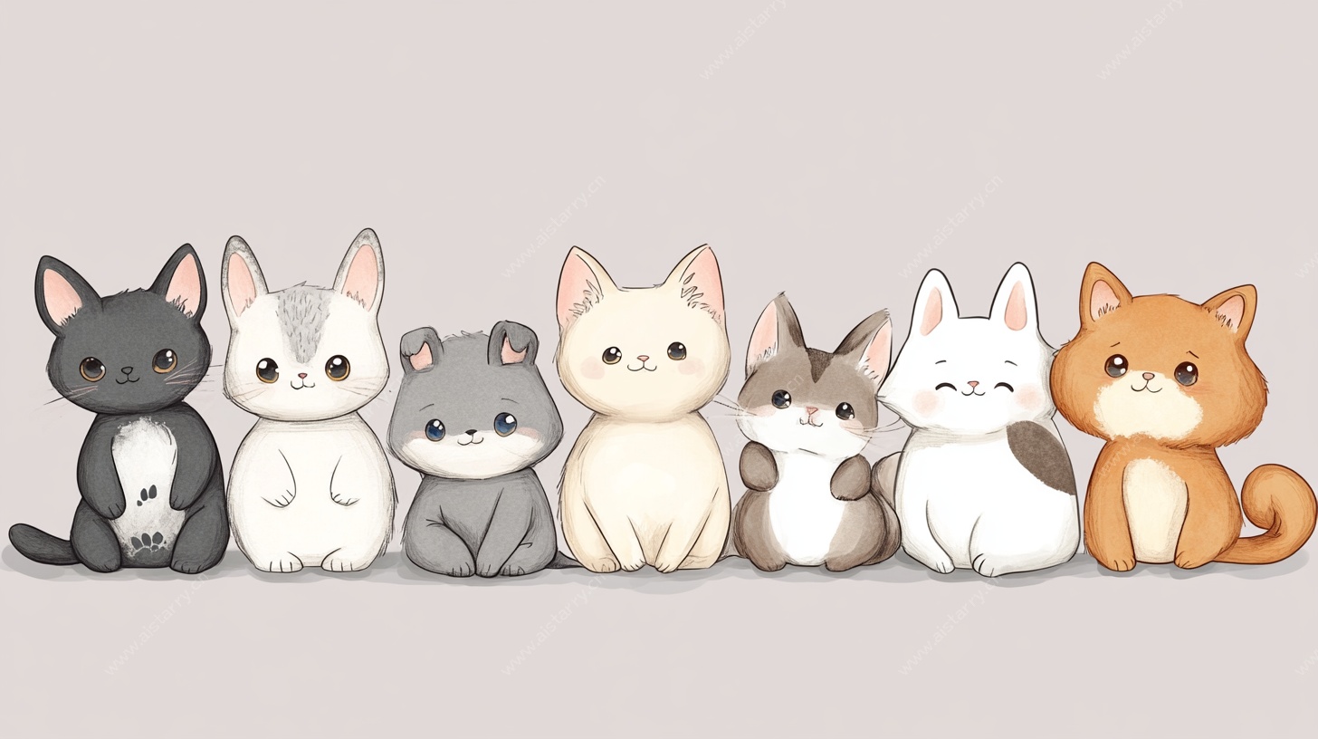 一排可爱猫咪