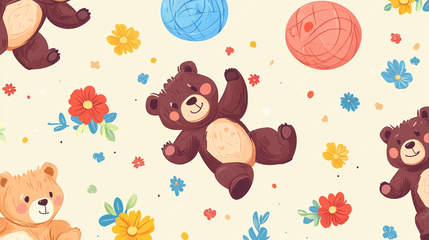 小熊与花的可爱图案