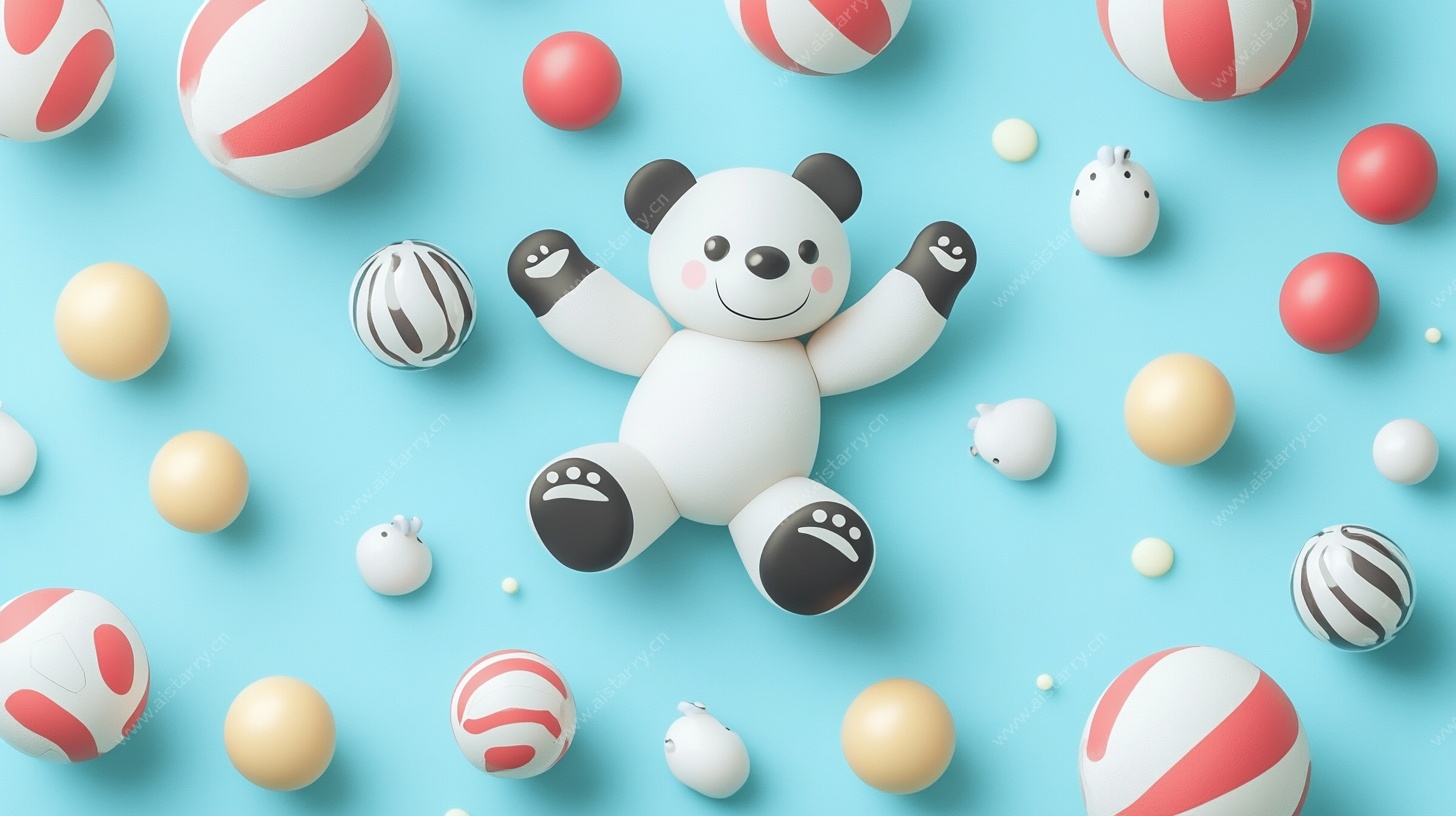 可爱熊猫与多彩圆球场景