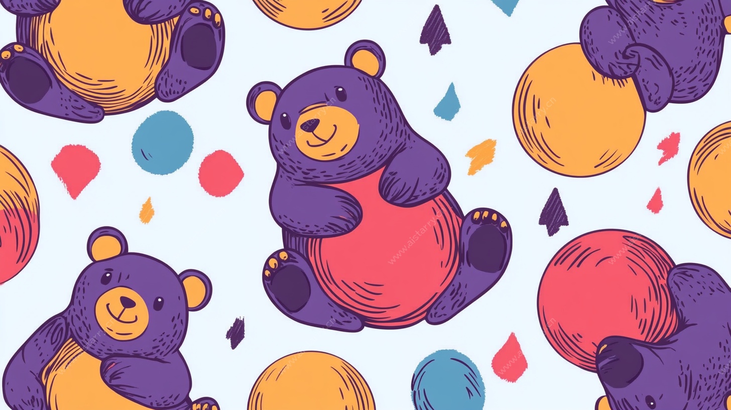 可爱小熊与彩球图案