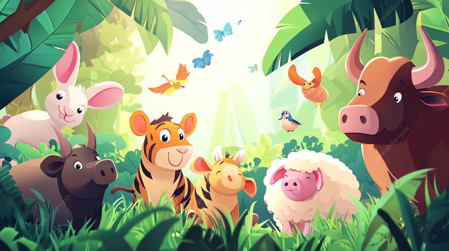 森林中的动物欢乐聚会